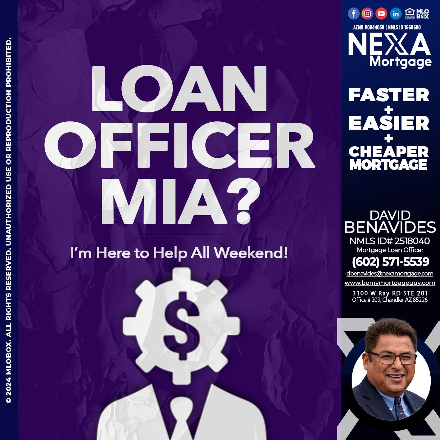 LOAN OFFICER - David Benavides -Mortgage Loan Officer