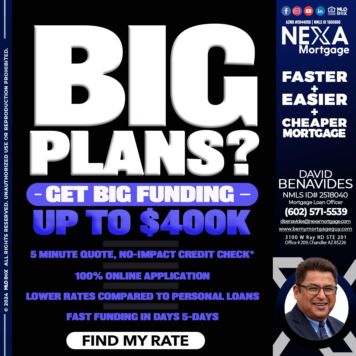 BIG PLANS - David Benavides -Mortgage Loan Officer