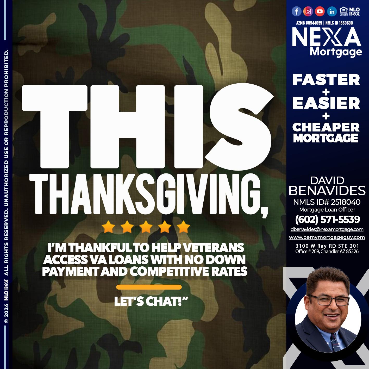 THIS THANKSGIVING - David Benavides -Mortgage Loan Officer