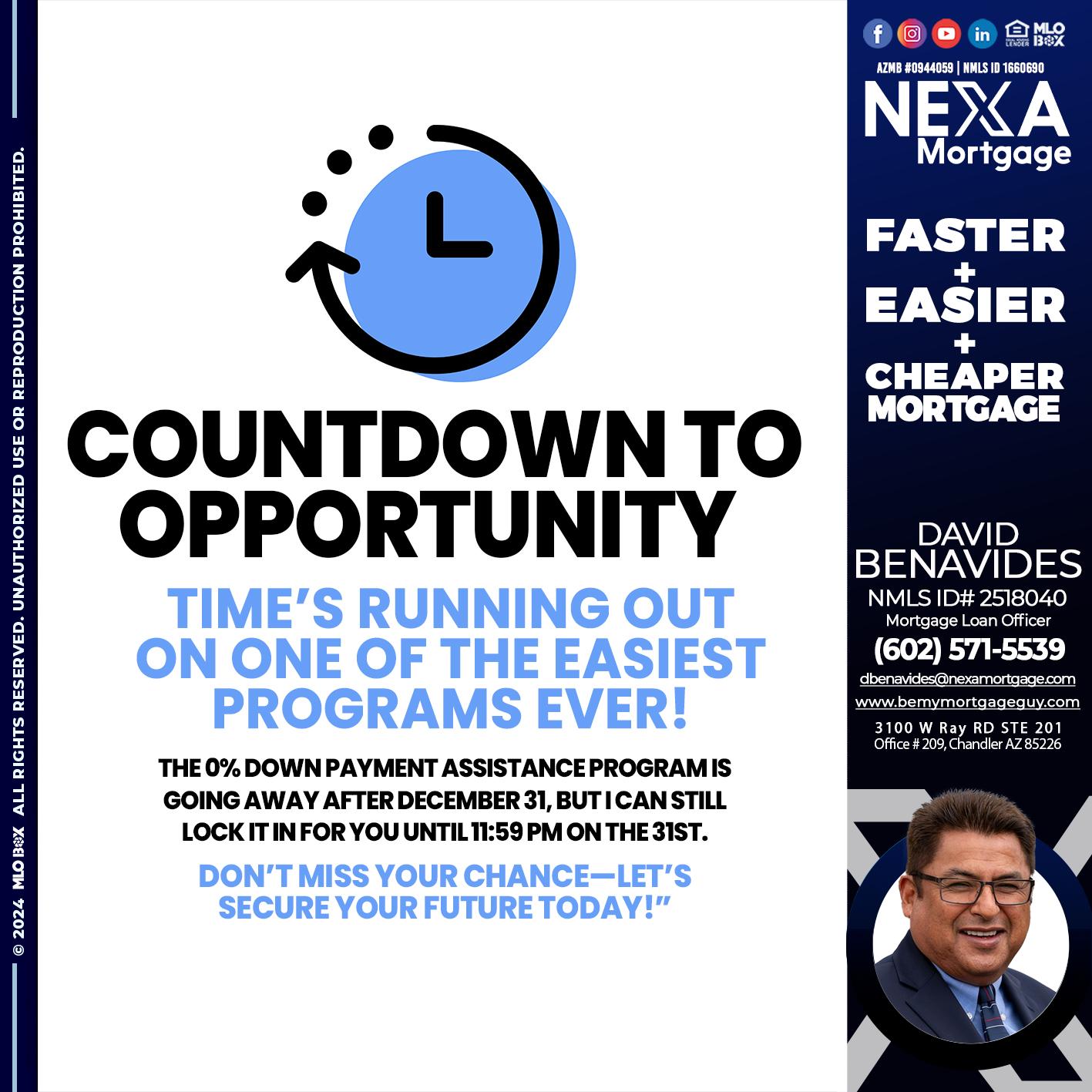 COUNTDOWN - David Benavides -Mortgage Loan Officer